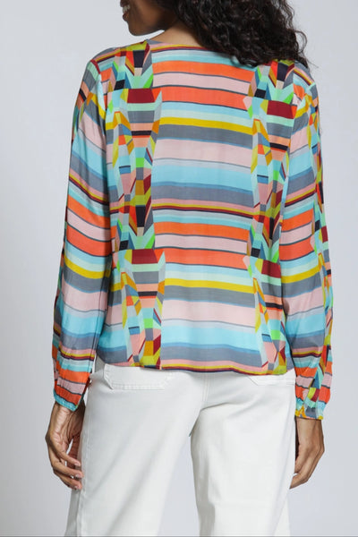 Colorful Lines Tie Front Top