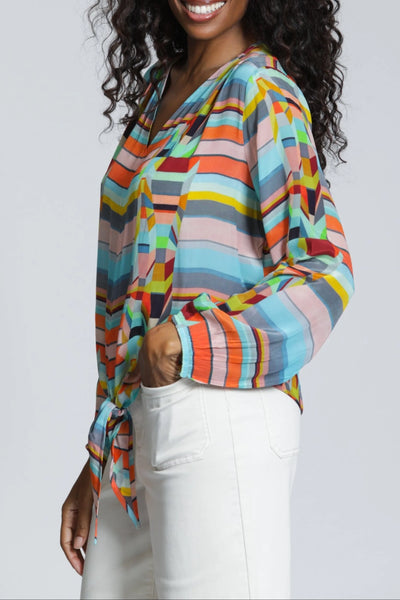 Colorful Lines Tie Front Top