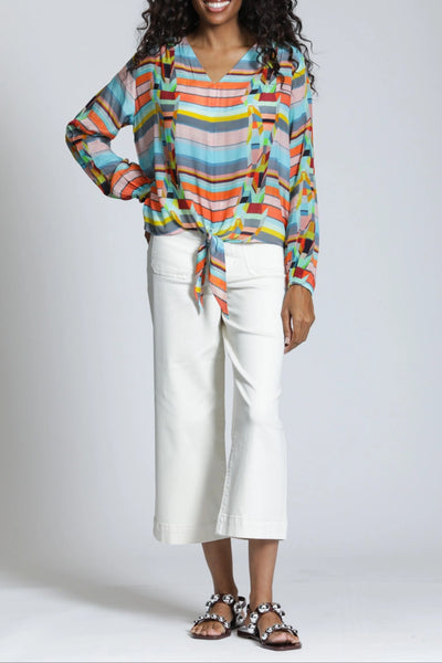 Colorful Lines Tie Front Top