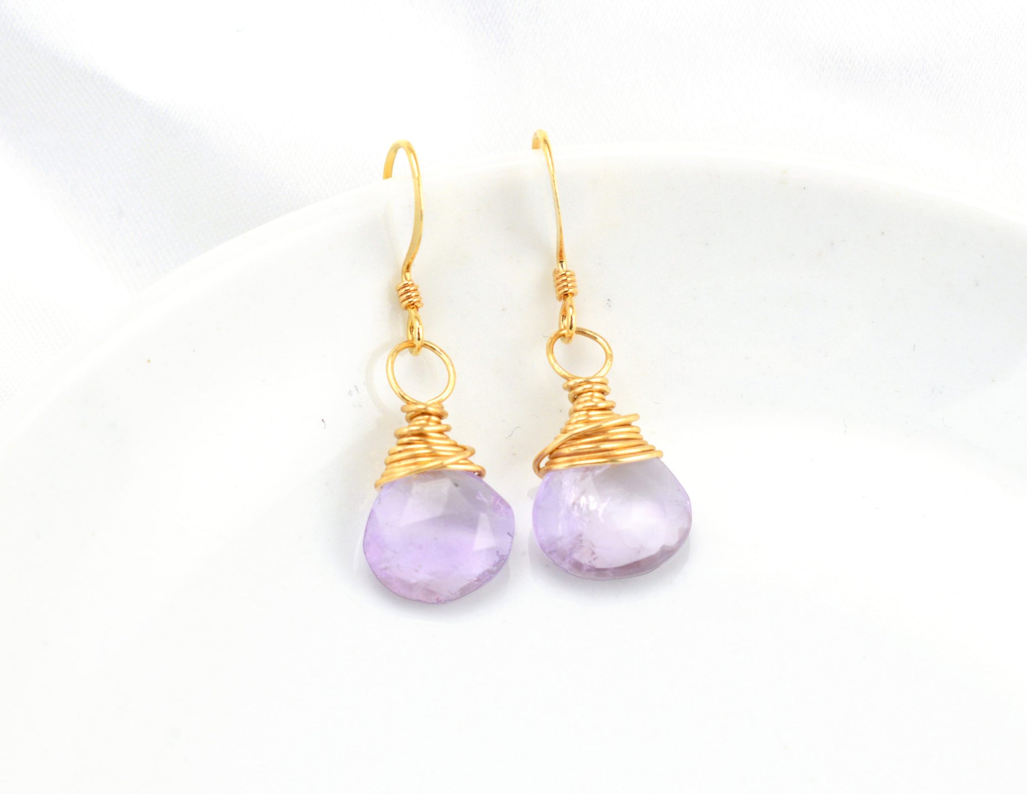 Amethyst Gold Wrapped Earrings