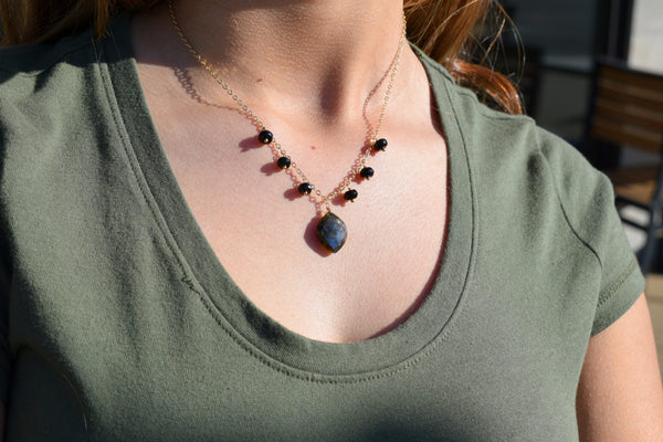 Gold Labradorite/Onyx Necklace