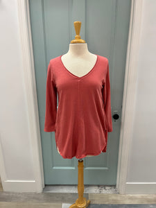 Salmon 3/4 Sleeve V-Neck Top