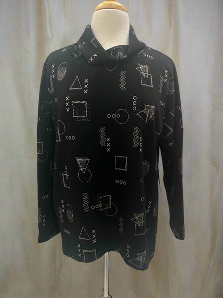 Black Geometric Cowl Neck Top