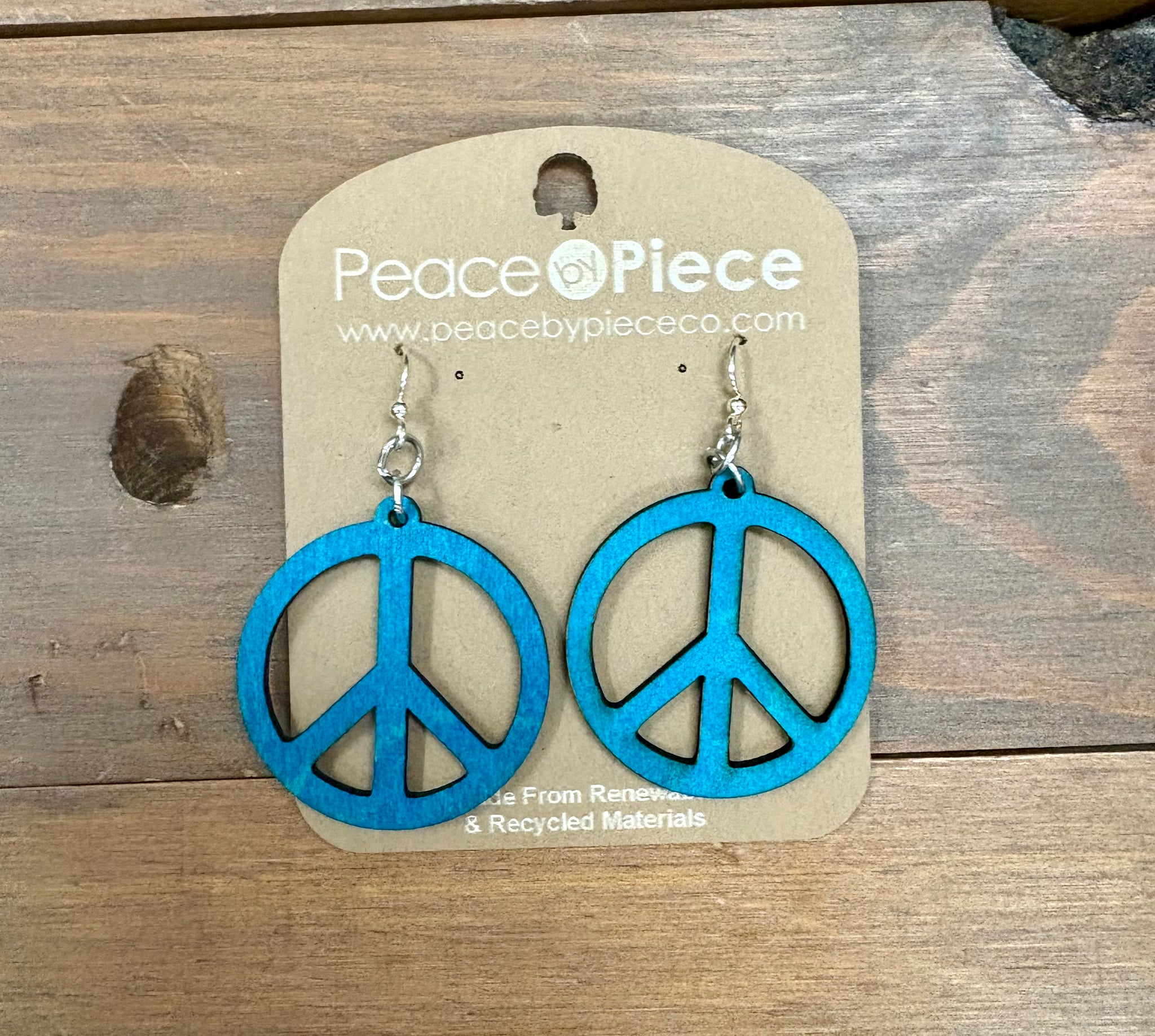 Small Peace Sign Aqua Earring