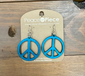 Small Peace Sign Aqua Earring