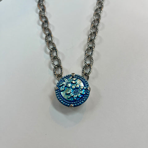Czech Button Blue Necklace