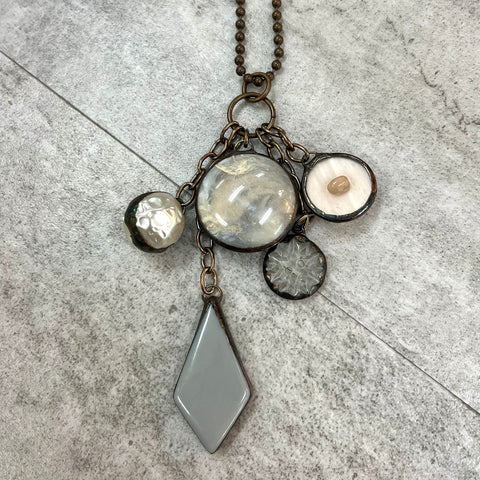 Gray Lucite Button Necklace