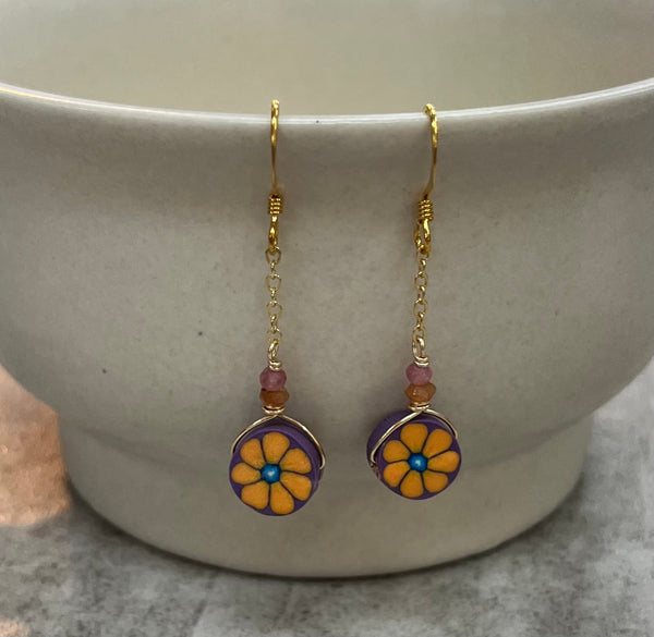 Orange Flower Earrings