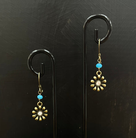Crystal Flower Earrings Aqua