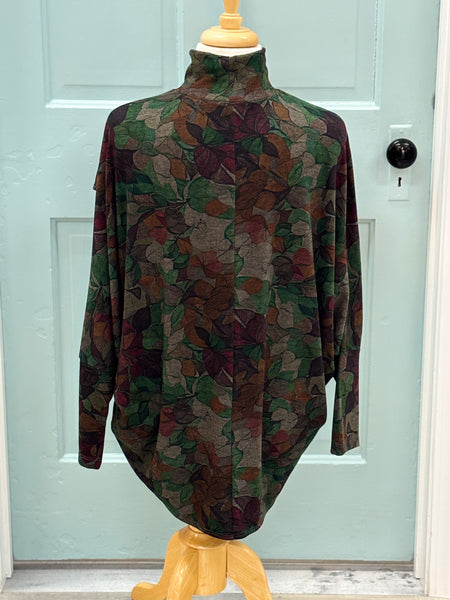 Leaves Mock Neck Cross Body Top