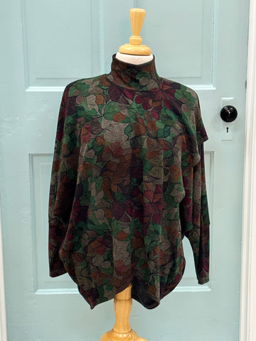 Leaves Mock Neck Cross Body Top