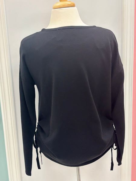 Black Crew Neck Side Tie Top