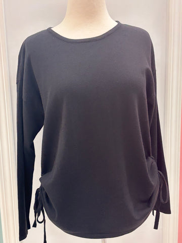 Black Crew Neck Side Tie Top