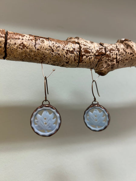 Blue Leaf Button Earrings
