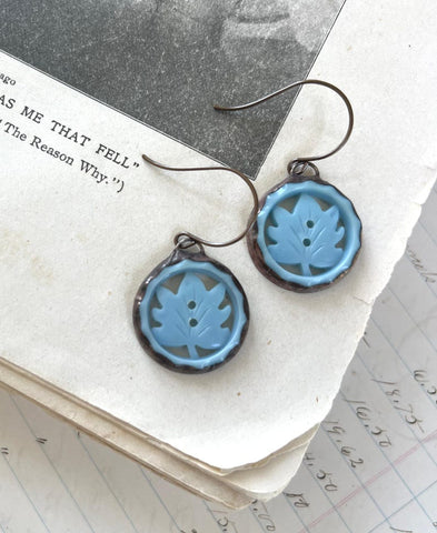 Blue Leaf Button Earrings
