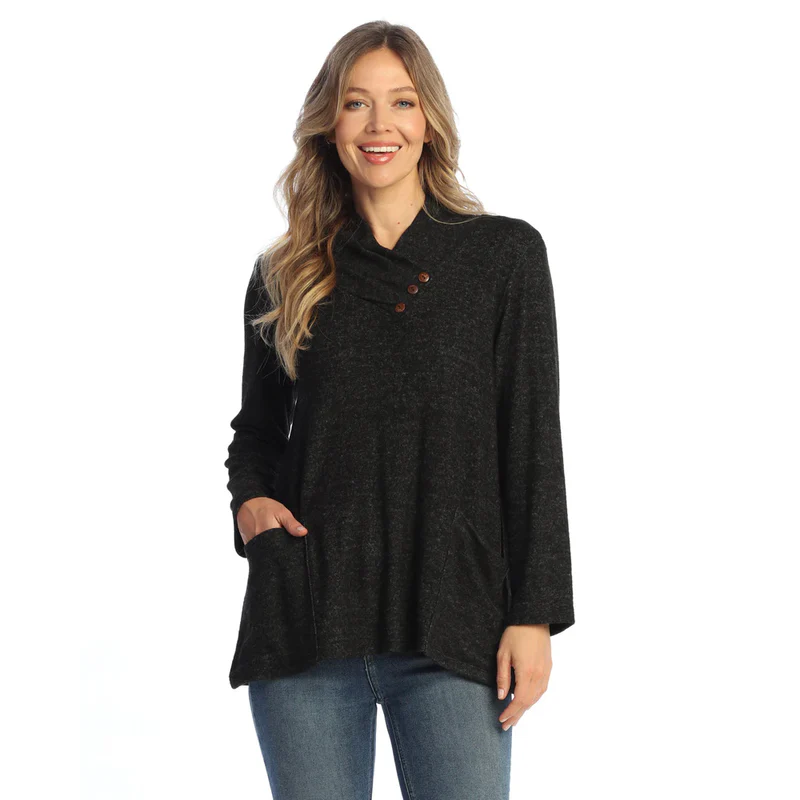 Foldover Neck Top Black