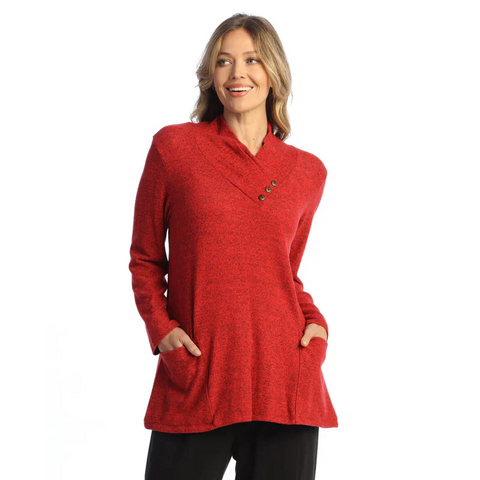 Foldover Neck Top Red
