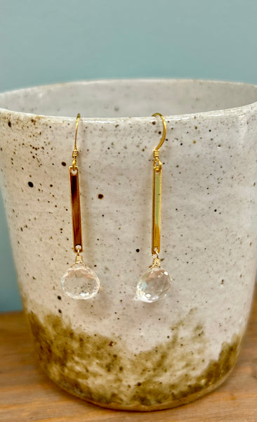 Clear Quartz Gold Earrings