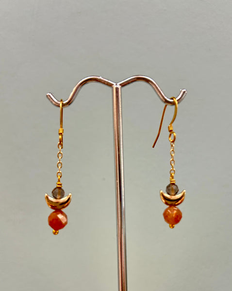 Sunstone Moon Earrings