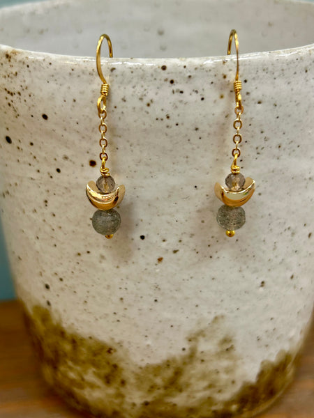 Labradorite Moon Gold Earrings