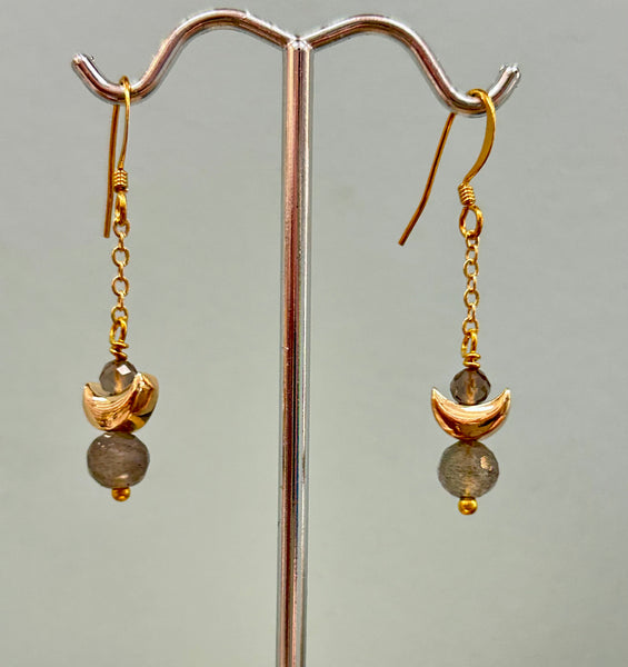Labradorite Moon Gold Earrings