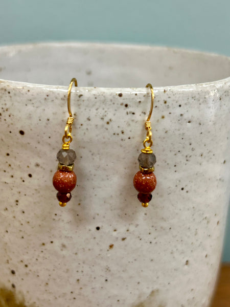 Gold Stone Beaded Earrings