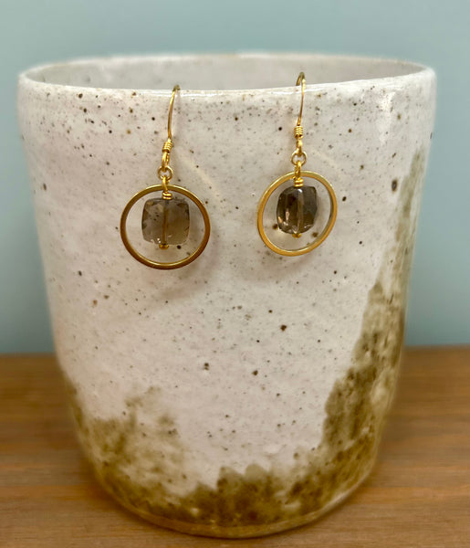 Smoky Quartz Circle Earrings