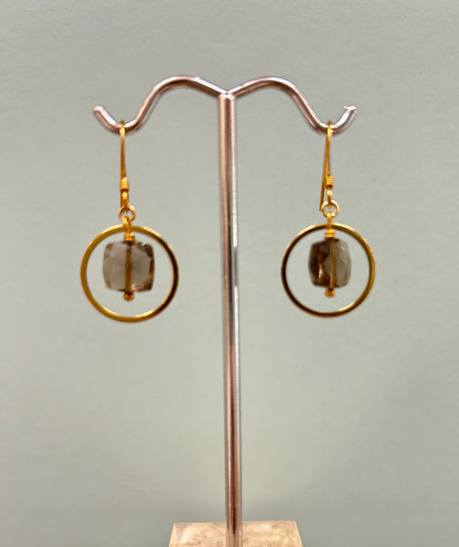 Smoky Quartz Circle Earrings