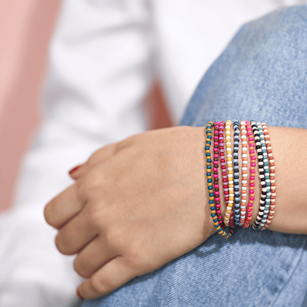 Two Tone Beaded Bracelet Stack