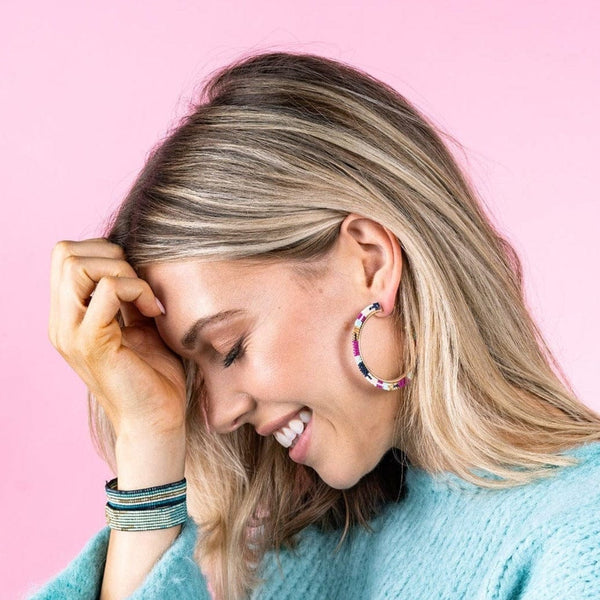 Navy Nora Hoop Earrings