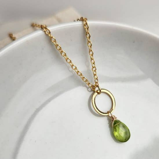 Peridot Gold Circle Necklace