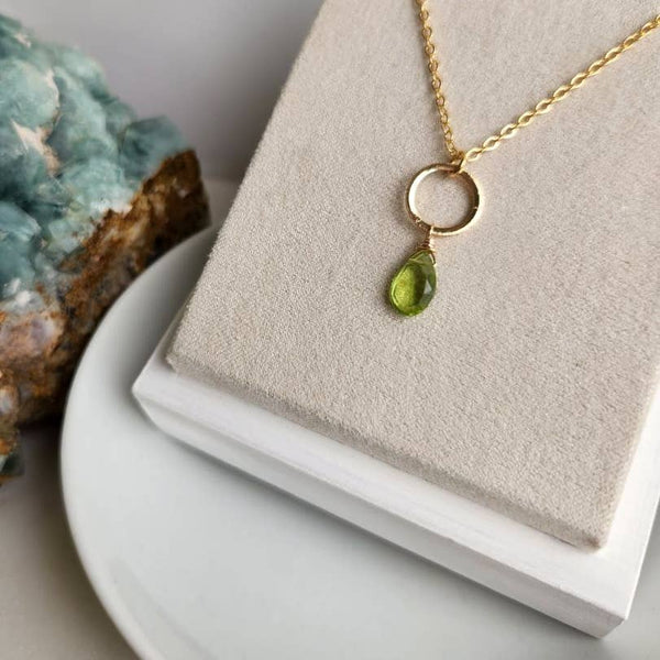 Peridot Gold Circle Necklace