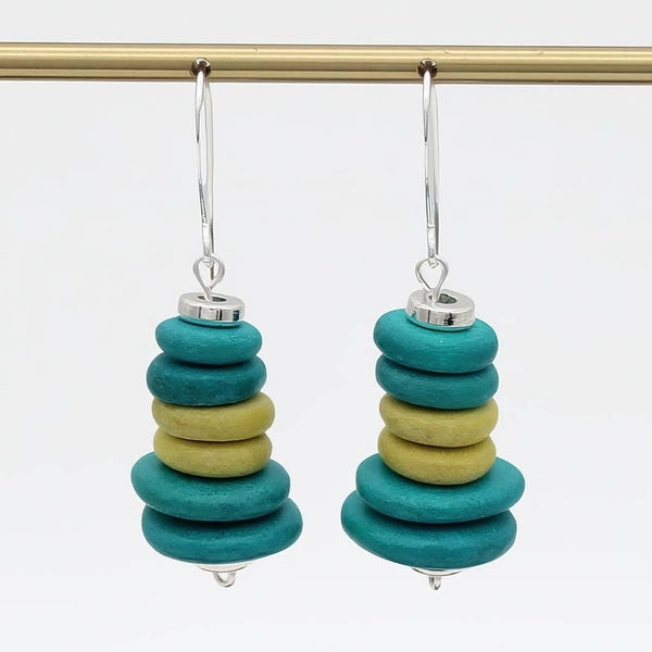 Teal & Yellow Stacked Earrings