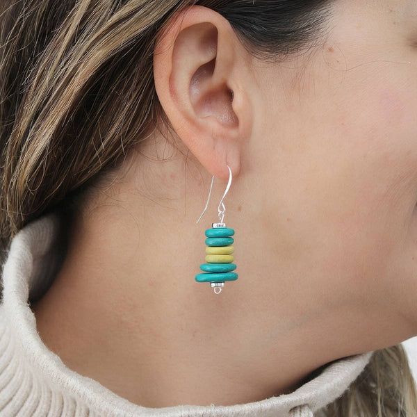 Teal & Yellow Stacked Earrings