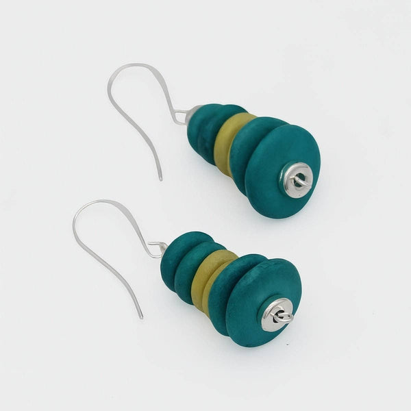 Teal & Yellow Stacked Earrings