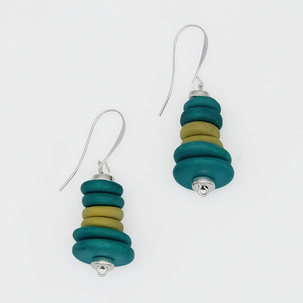 Teal & Yellow Stacked Earrings