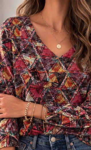 Printed Triangle V-Neck Top