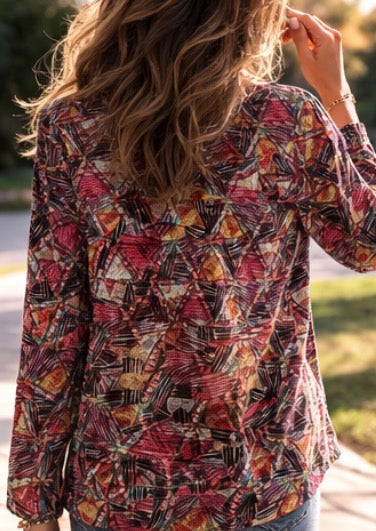Printed Triangle V-Neck Top