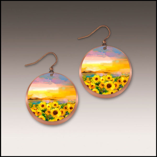 Sunflower Field Disc Earrings