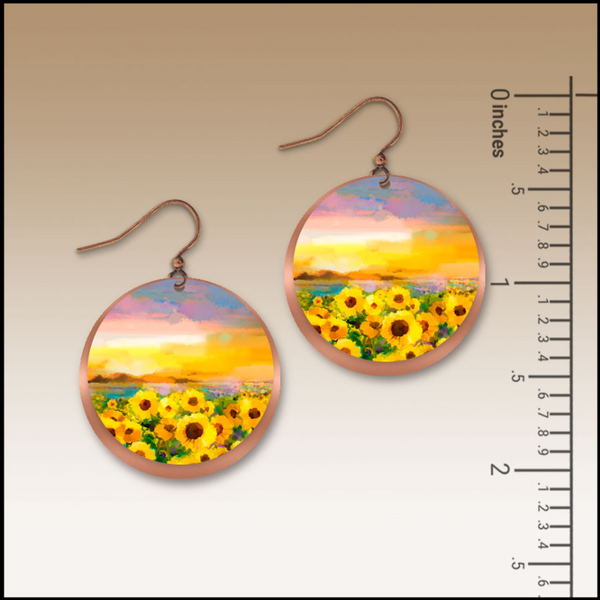 Sunflower Field Disc Earrings