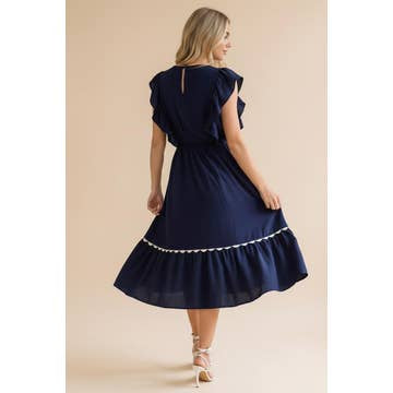 Ruffle Sleeve Navy Midi Dress