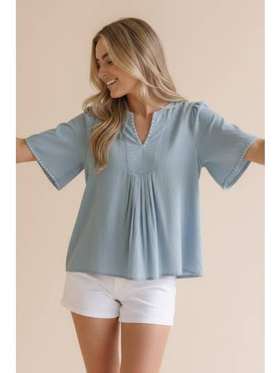Notch Neck Embroidery Top
