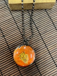 Orange Pressed Flower Necklace