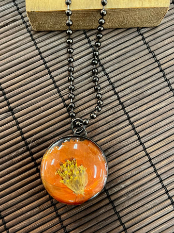 Orange Pressed Flower Necklace