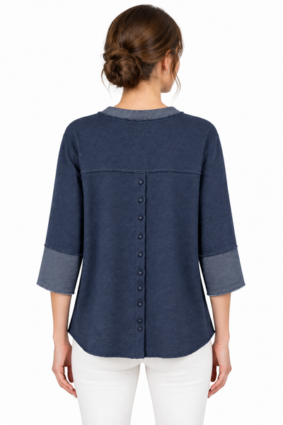 Navy Button Back Top