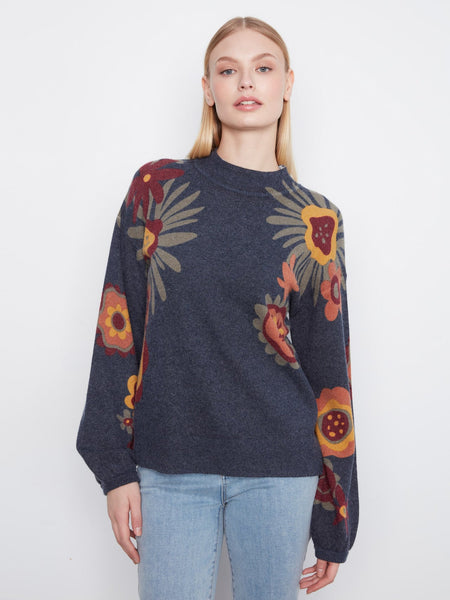 Mock Neck Floral Sweater