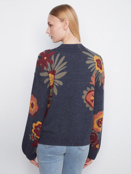 Mock Neck Floral Sweater