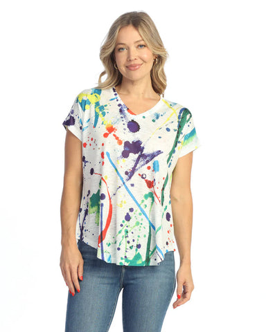 Splash Short Sleeve V Neck Top