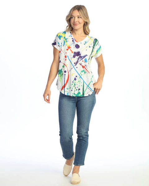 Splash Short Sleeve V Neck Top