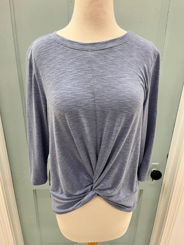 Crew Neck Front Tie Blue Top